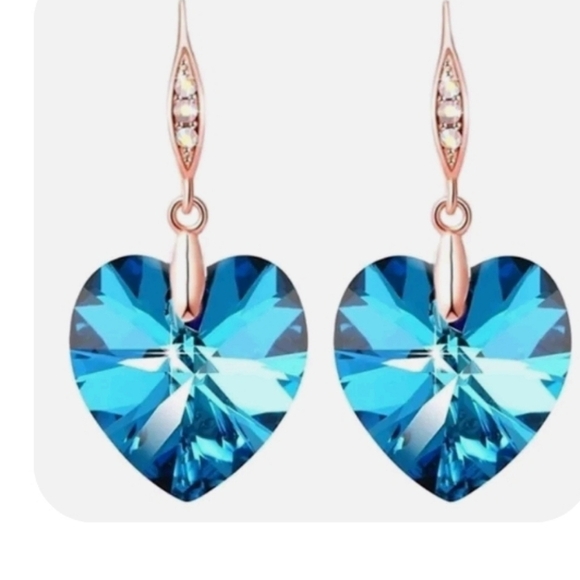 New Blue heart dangle,  rose gold earrings - Picture 3 of 4